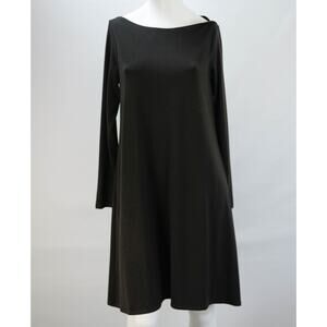 Eileen Fisher Dark Brown Long Sleeve Tuck Collar A-Line Dress Sz Petite M